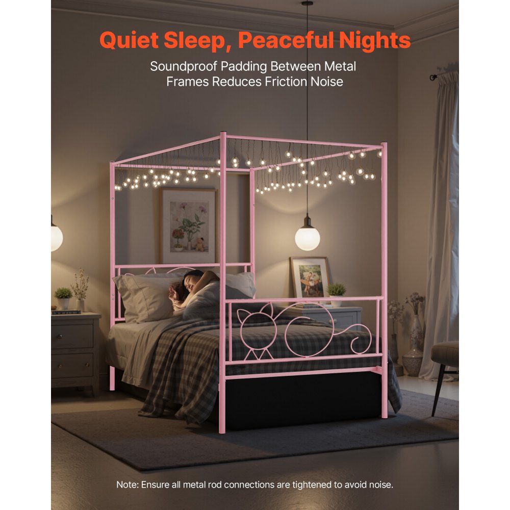 Twin Size Canopy Bed Frame Metal Canopy Bed with Headboard & Four Posters