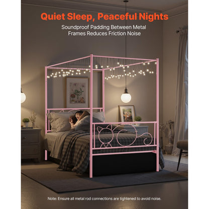 Twin Size Canopy Bed Frame Metal Canopy Bed with Headboard & Four Posters