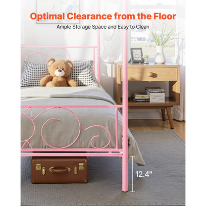 Twin Size Canopy Bed Frame Metal Canopy Bed with Headboard & Four Posters