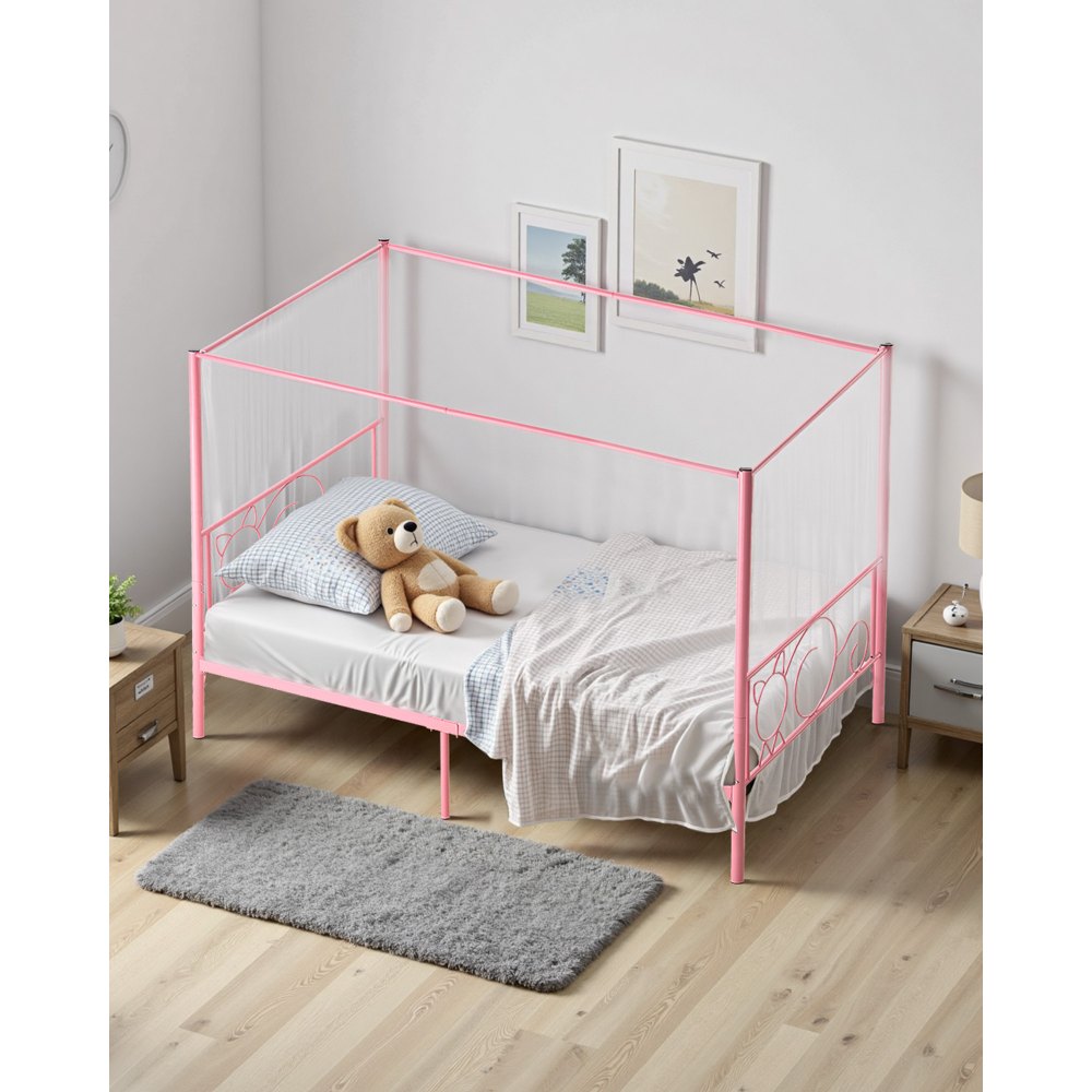 Twin Size Canopy Bed Frame Metal Canopy Bed with Headboard & Four Posters