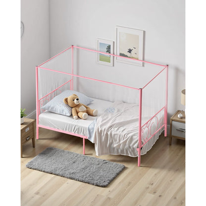 Twin Size Canopy Bed Frame Metal Canopy Bed with Headboard & Four Posters