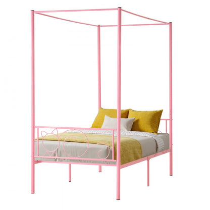 Twin Size Canopy Bed Frame Metal Canopy Bed with Headboard & Four Posters
