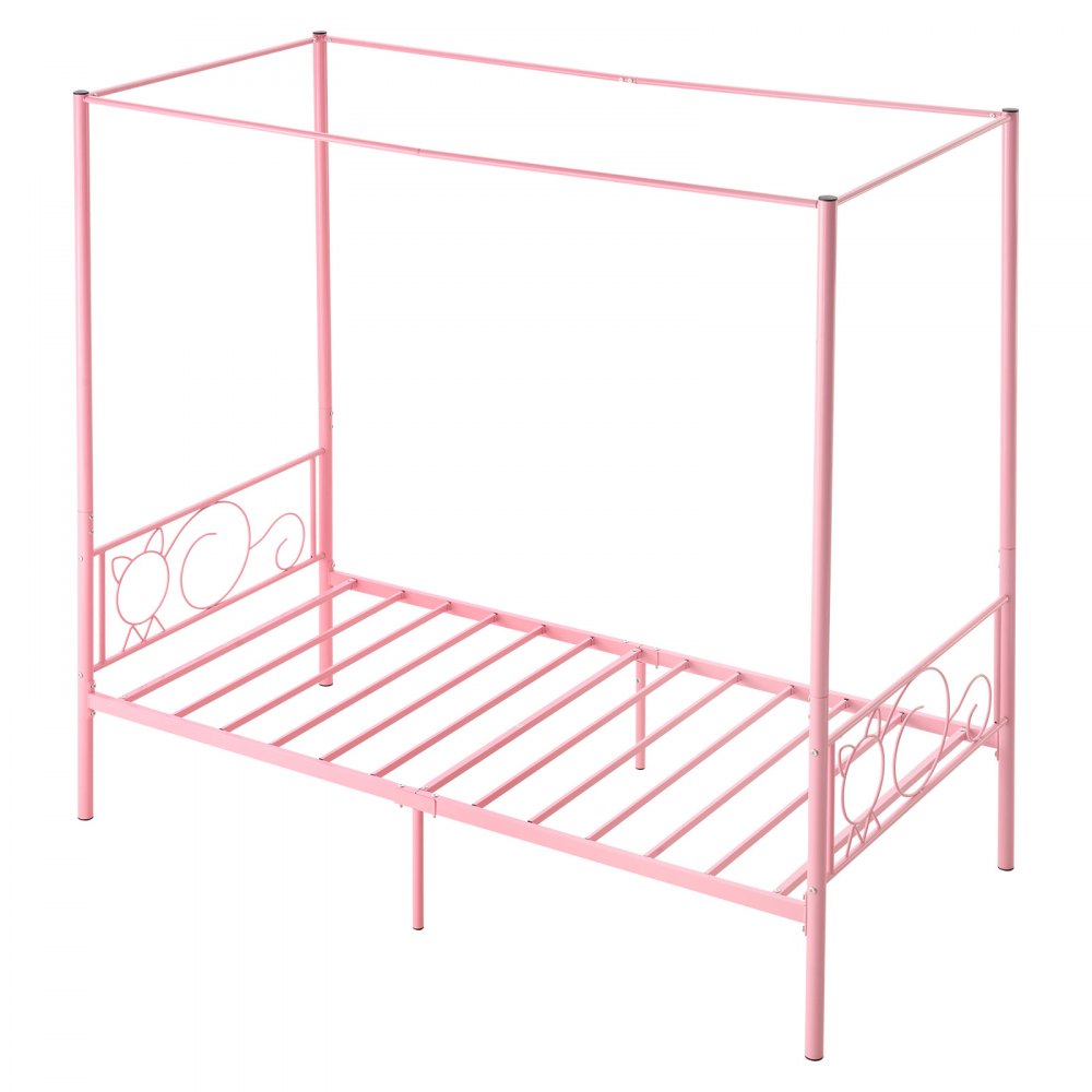 Twin Size Canopy Bed Frame Metal Canopy Bed with Headboard & Four Posters
