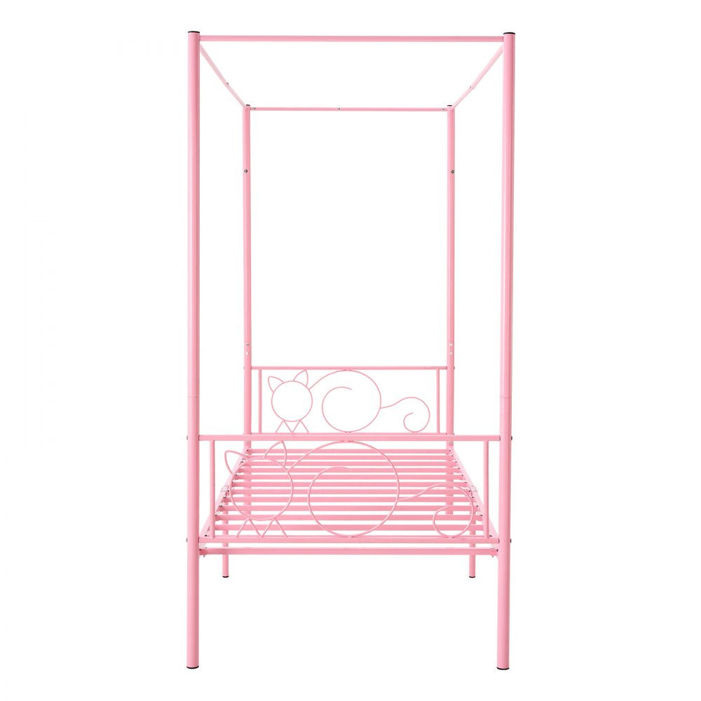 Twin Size Canopy Bed Frame Metal Canopy Bed with Headboard & Four Posters