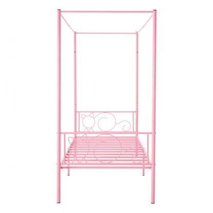 Twin Size Canopy Bed Frame Metal Canopy Bed with Headboard & Four Posters