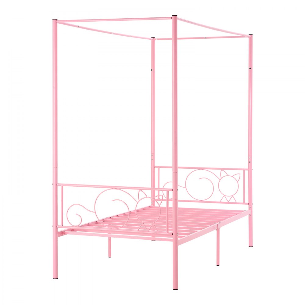 Twin Size Canopy Bed Frame Metal Canopy Bed with Headboard & Four Posters
