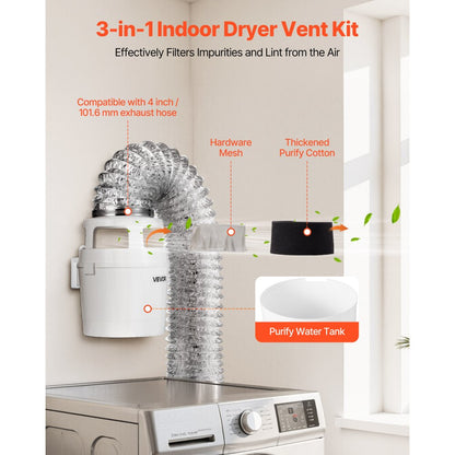 VEVOR 3 in 1 Indoor Dryer Vent Kit with Bucket for Electric Dryer 150cm Hose