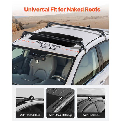 VEVOR Lockable Roof Rack Cross Bars 165lb Capacity Universal Fit for Naked Roofs