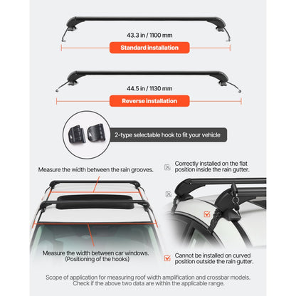 VEVOR Lockable Roof Rack Cross Bars 165lb Capacity Universal Fit for Naked Roofs