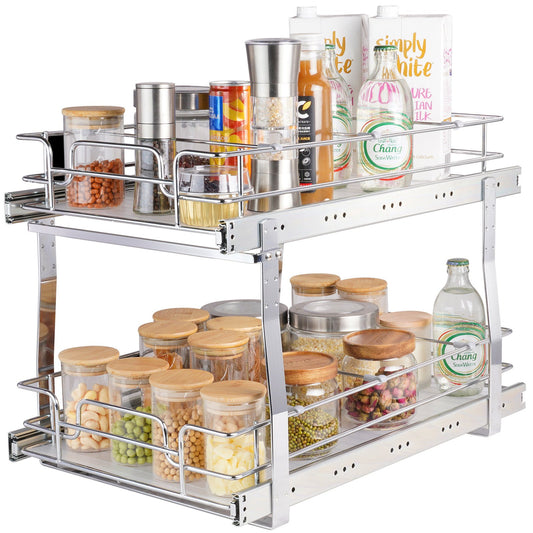 VEVOR 2-Tier Wire Pull Out Cabinet Under Sink Organizer 14x21 Inch Drawer Basket