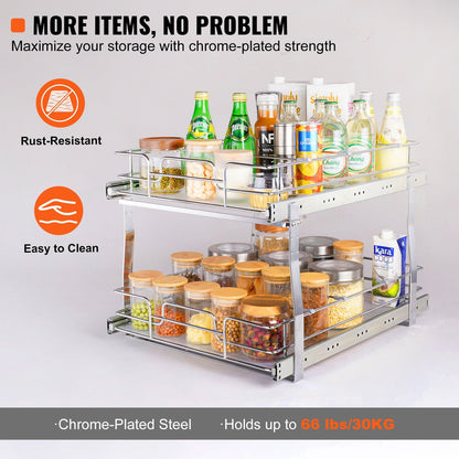 2-Tier Chrome-Plated Pull-Out Cabinet Organizer, 0.4 x 0.5 m, Silver