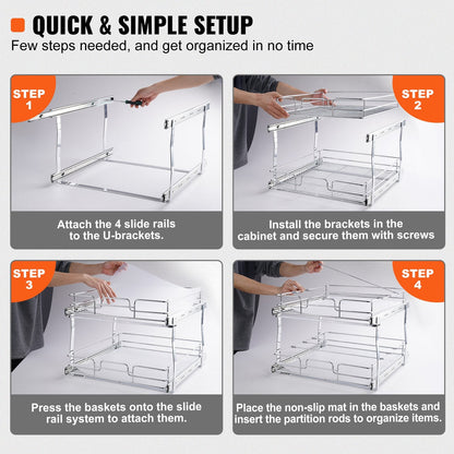 2-Tier Chrome-Plated Pull-Out Cabinet Organizer, 0.4 x 0.5 m, Silver