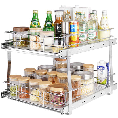VEVOR 2-Tier Wire Pull Out Cabinet Under Sink Organizer 16x21 Inch Drawer Basket