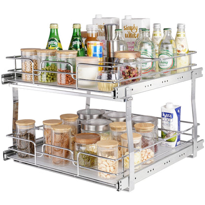 2-Tier Chrome Under Sink Organizer with Sliding Wire Baskets - 0.46x0.51m