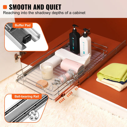 Under Sink Pull-Out Organizer, 29.2 x 41.9 cm, Chrome Wire Basket, 13 kg Capacity