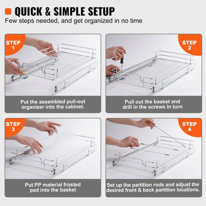 Under Sink Pull-Out Organizer, 29.2 x 41.9 cm, Chrome Wire Basket, 13 kg Capacity
