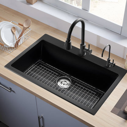 84 cm Granite Kitchen Sink Top Mount Single Bowl Drop-In Basin for RV Bar