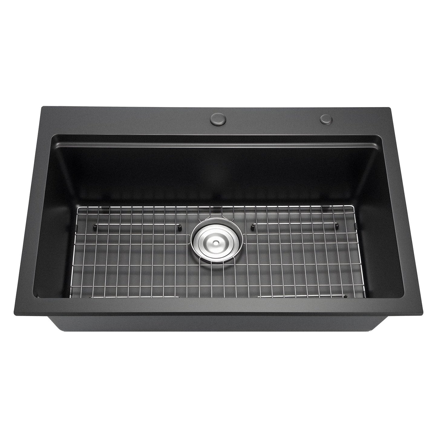 84 cm Kitchen Sink Workstation, Top Mount Granite Sinks, Drop-In Single Bowl Farmhouse Basin with Multiple Accessories, Household Dishwasher Sink for RV, Prep Kitchen, and Bar (Black)