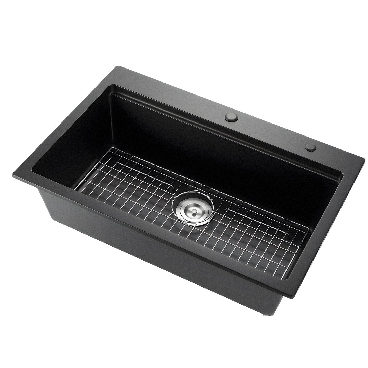 84 cm Kitchen Sink Workstation, Top Mount Granite Sinks, Drop-In Single Bowl Farmhouse Basin with Multiple Accessories, Household Dishwasher Sink for RV, Prep Kitchen, and Bar (Black)
