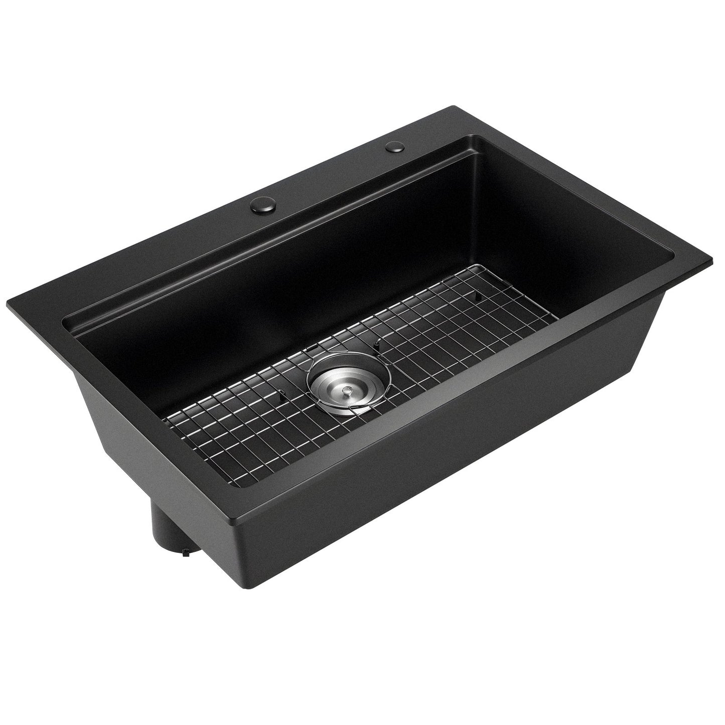 84 cm Kitchen Sink Workstation, Top Mount Granite Sinks, Drop-In Single Bowl Farmhouse Basin with Multiple Accessories, Household Dishwasher Sink for RV, Prep Kitchen, and Bar (Black)