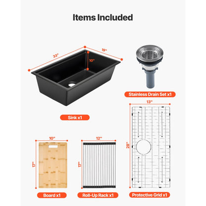 84 cm Granite Kitchen Sink Undermount Single Bowl Drop-In Basin for RV Bar