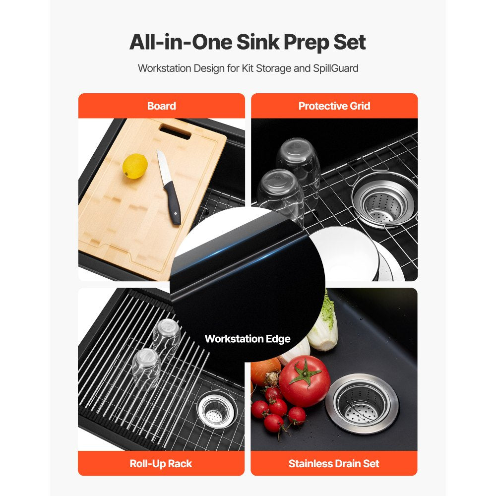 84 cm Granite Kitchen Sink Undermount Single Bowl Drop-In Basin for RV Bar