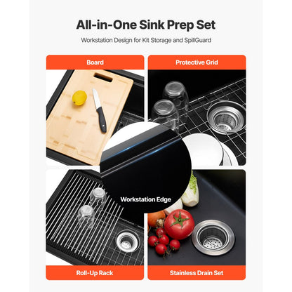 84 cm Granite Kitchen Sink Undermount Single Bowl Drop-In Basin for RV Bar