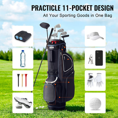 Premium Golf Cart Bag with 14-Way Divider, 0.89m, 11 Pockets, Black & White