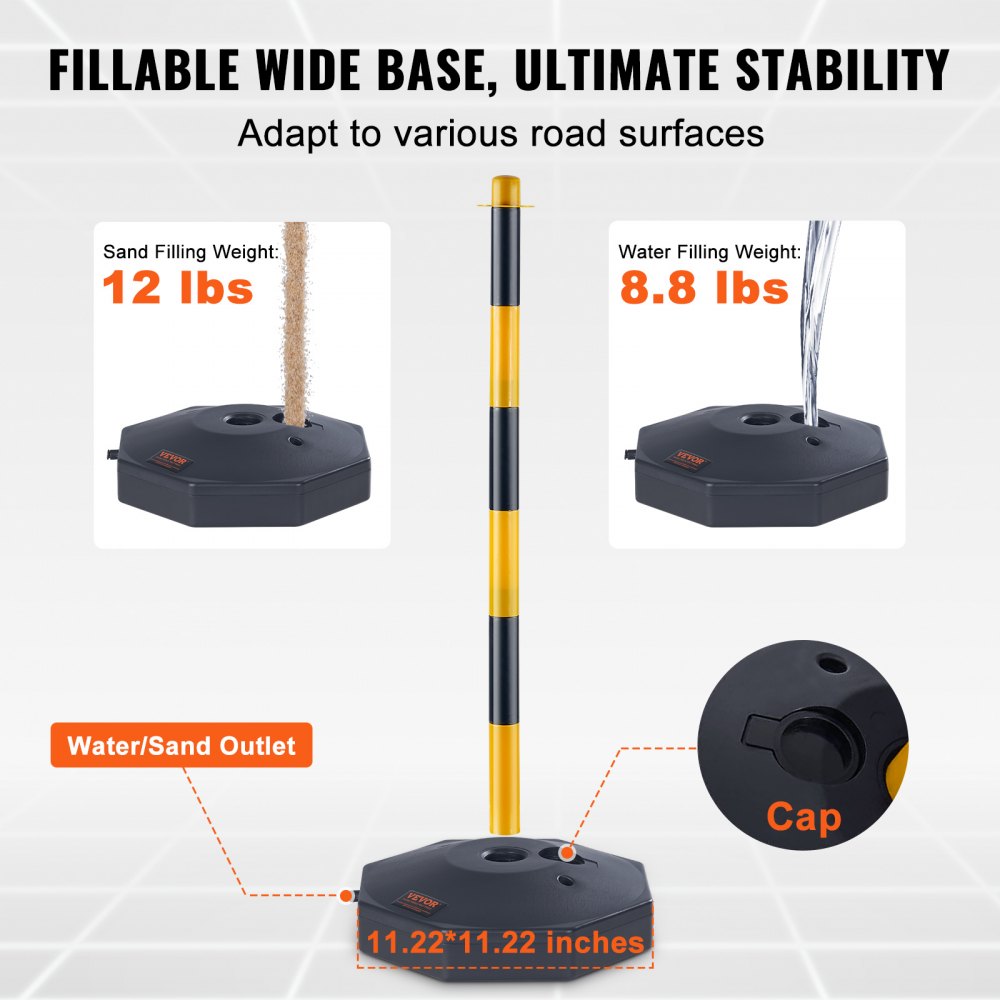 2PCs Traffic Delineator Post Cones with Fillable Base 8FT Chain Adjustable