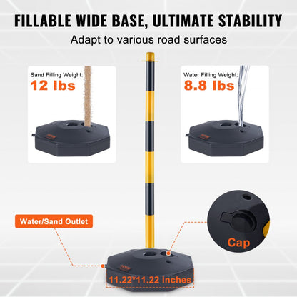 2PCs Traffic Delineator Post Cones with Fillable Base 8FT Chain Adjustable