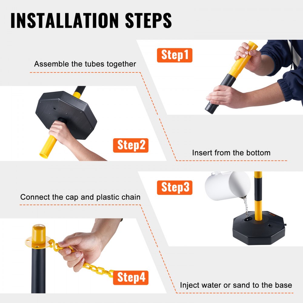 2PCs Traffic Delineator Post Cones with Fillable Base 8FT Chain Adjustable