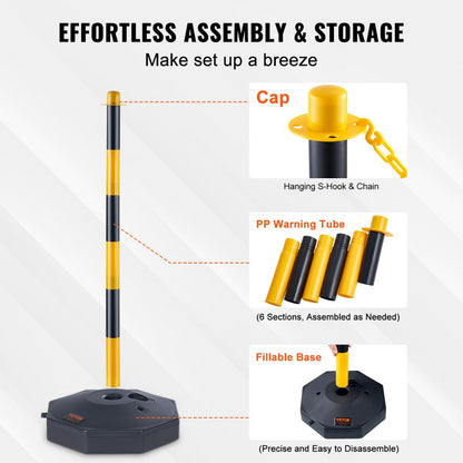 2PCs Traffic Delineator Post Cones with Fillable Base 8FT Chain Adjustable