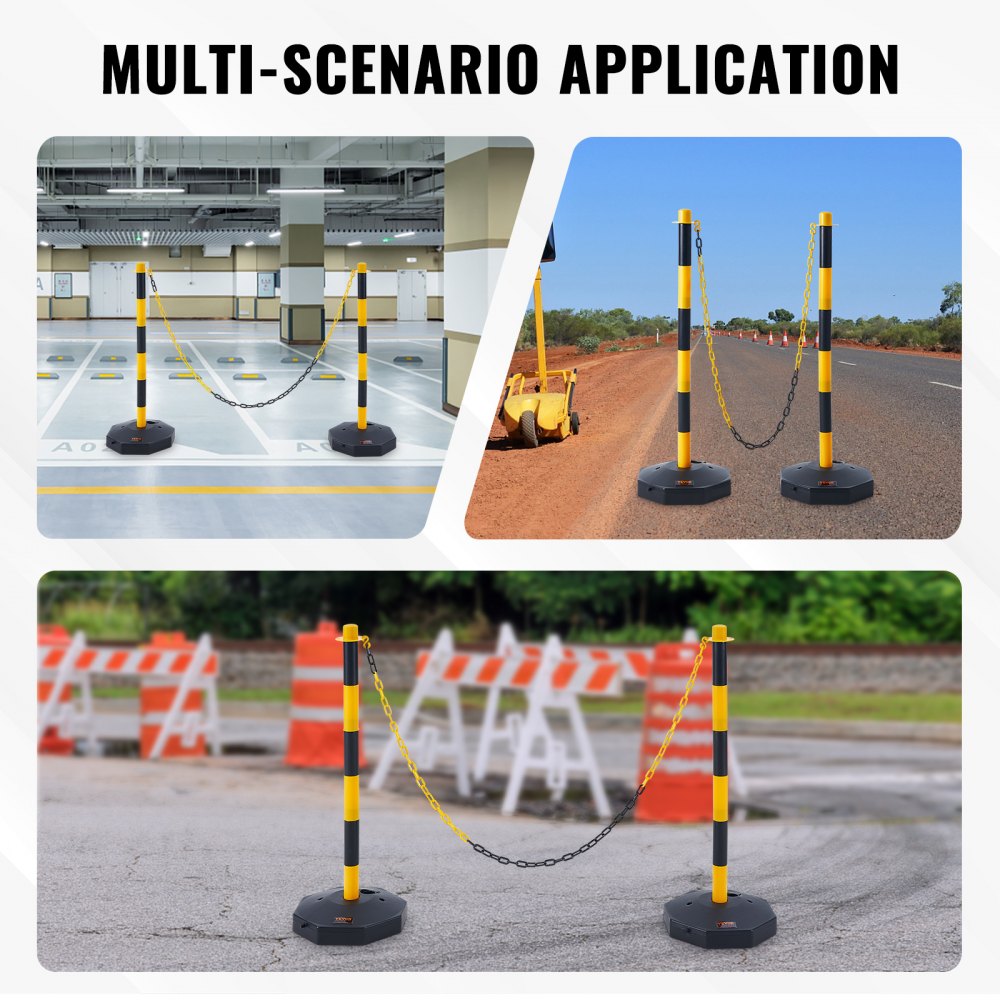 2PCs Traffic Delineator Post Cones with Fillable Base 8FT Chain Adjustable
