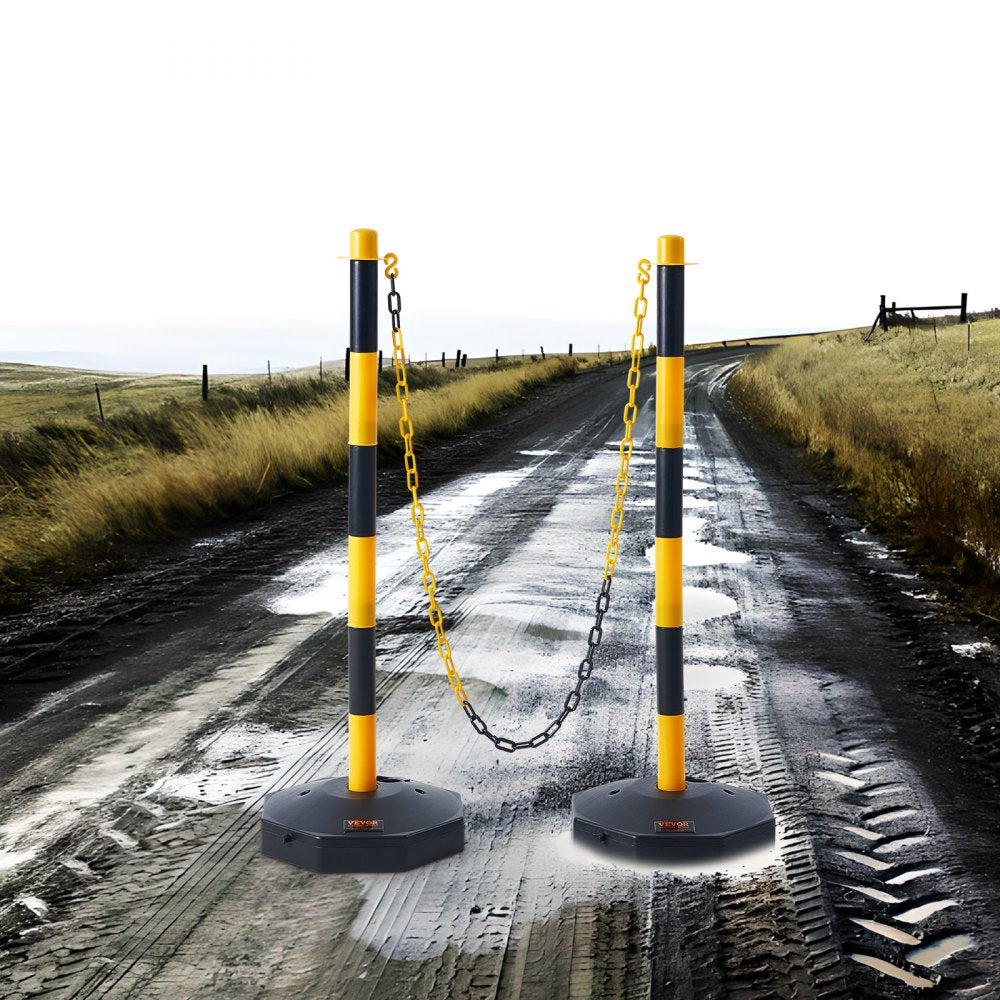 2PCs Traffic Delineator Post Cones with Fillable Base 8FT Chain Adjustable