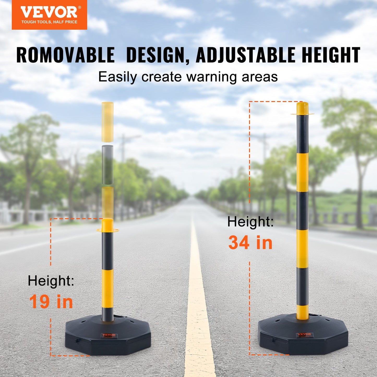 VEVOR 4PCs Traffic Delineator Post Cones with Fillable Base 8FT Chain Adjustable