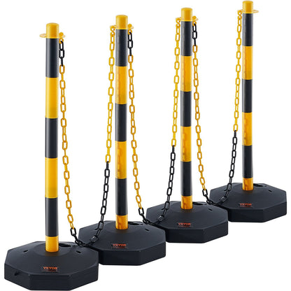 4 Traffic Delineator Cones with Adjustable Height & 2.5m Chain, Fillable Base