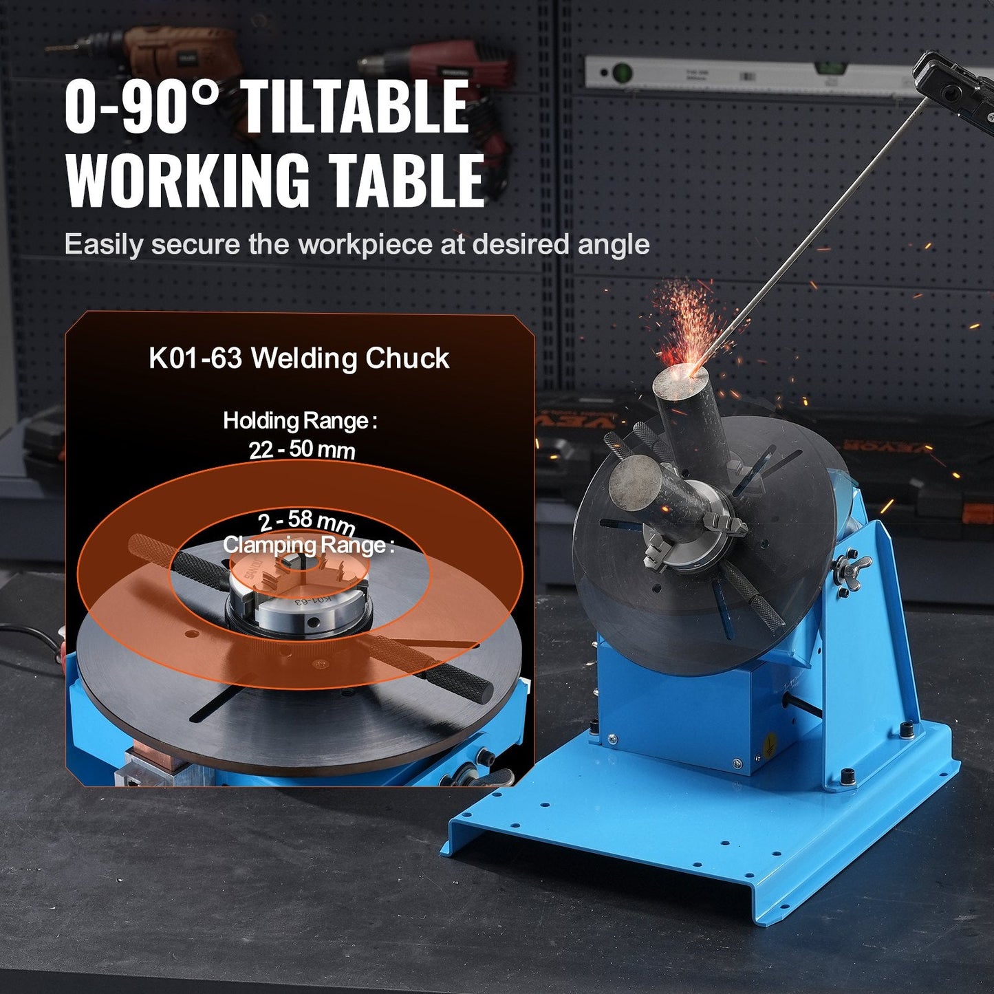 Portable 10KG Welding Positioner, 0-90° Turntable with 205mm 3-Jaw Chuck