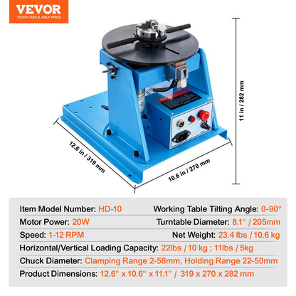 VEVOR Rotary Welding Positioner 10KG, 0-90° Welding Positioning Turntable Table