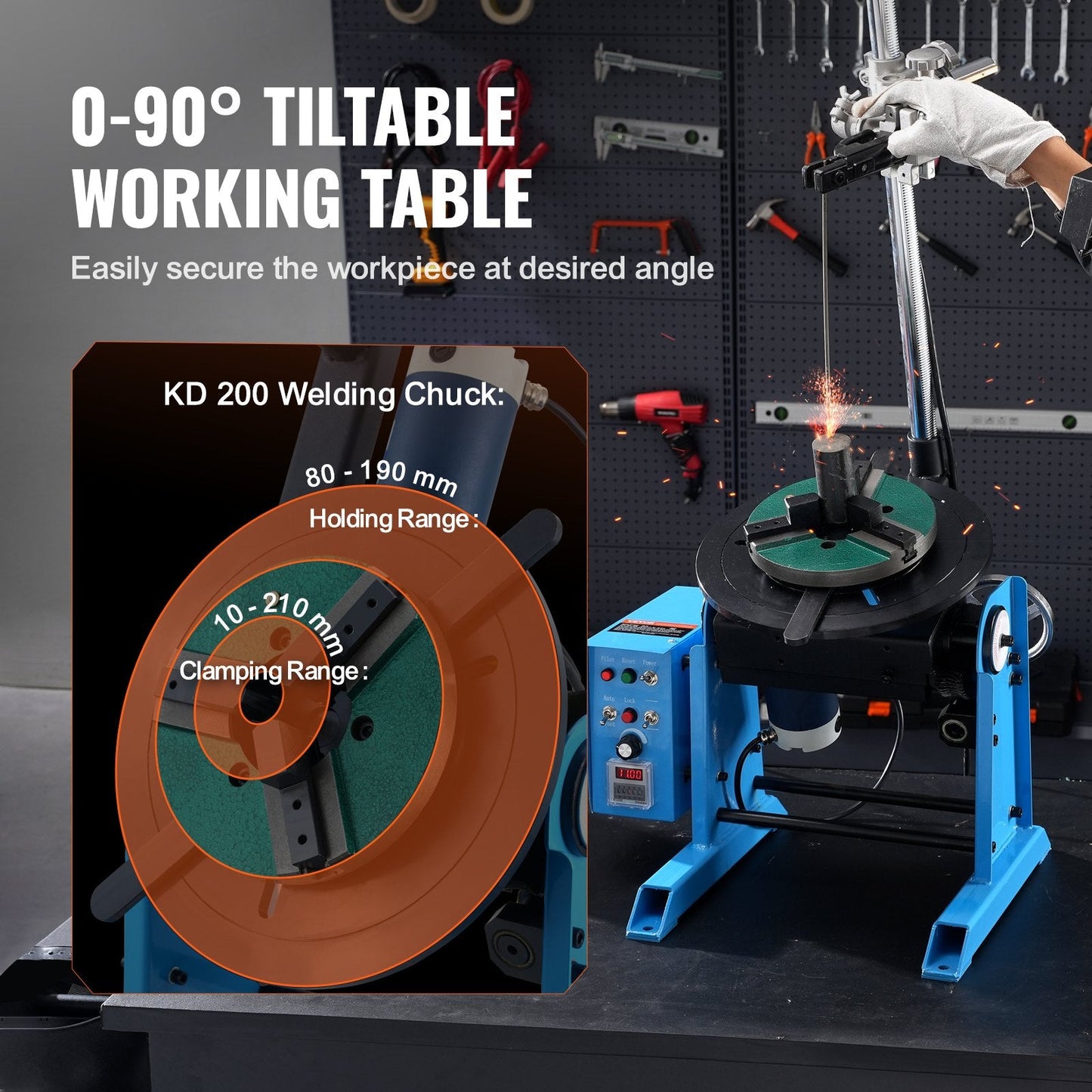 30KG Rotary Welding Positioner with Tiltable Table and Lathe Chuck
