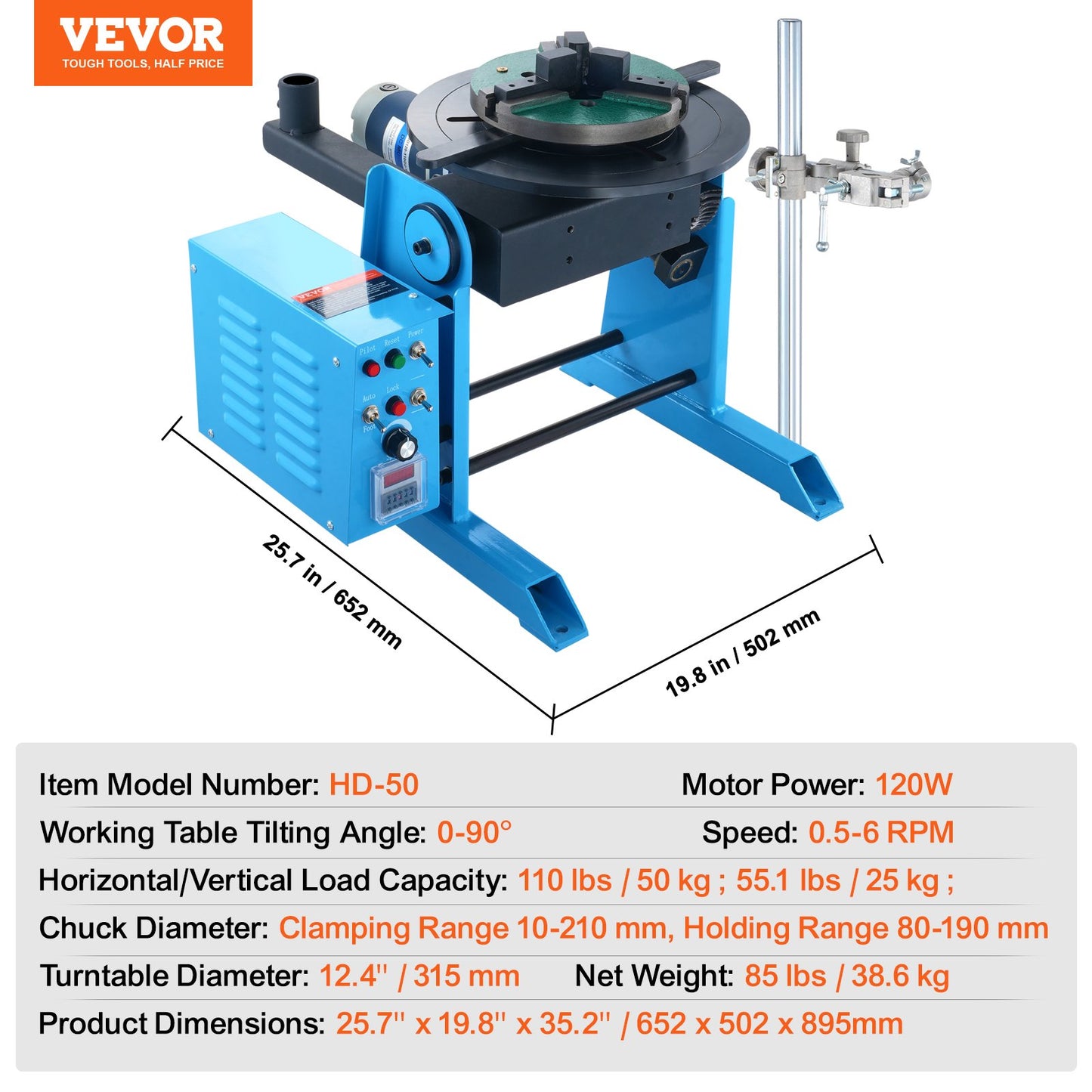 VEVOR Rotary Welding Positioner 50KG, 0-90° Welding Positioning Turntable Table