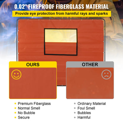 VEVOR Welding Curtain, 6' x 8', Welding Screen with Metal Frame & 4 Wheels, Fireproof
