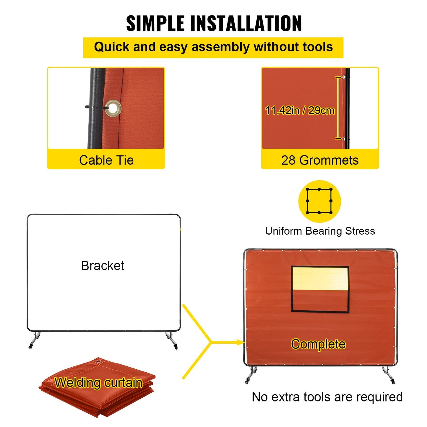 Fireproof Welding Screen with Metal Frame & Wheels, 1.83m x 2.44m, Red