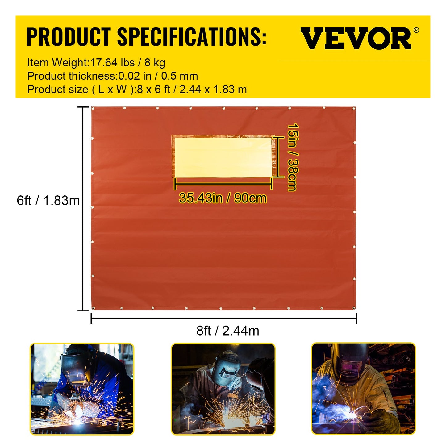 VEVOR Welding Curtain, 6' x 8', Welding Screen with Metal Frame & 4 Wheels, Fireproof