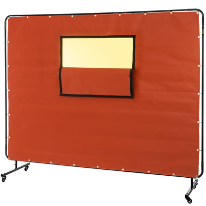 VEVOR Welding Curtain, 6' x 8', Welding Screen with Metal Frame & 4 Wheels, Fireproof