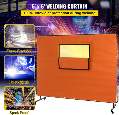 Yellow Welding Screen with Casters, 1.83m x 2.44m, Flameproof Fiberglass