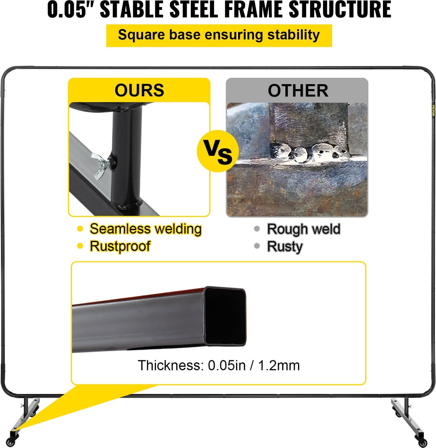 Yellow Welding Screen with Casters, 1.83m x 2.44m, Flameproof Fiberglass