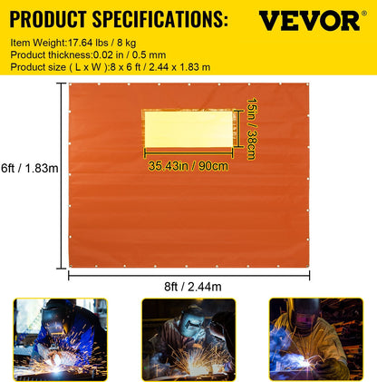 Yellow Welding Screen with Casters, 1.83m x 2.44m, Flameproof Fiberglass