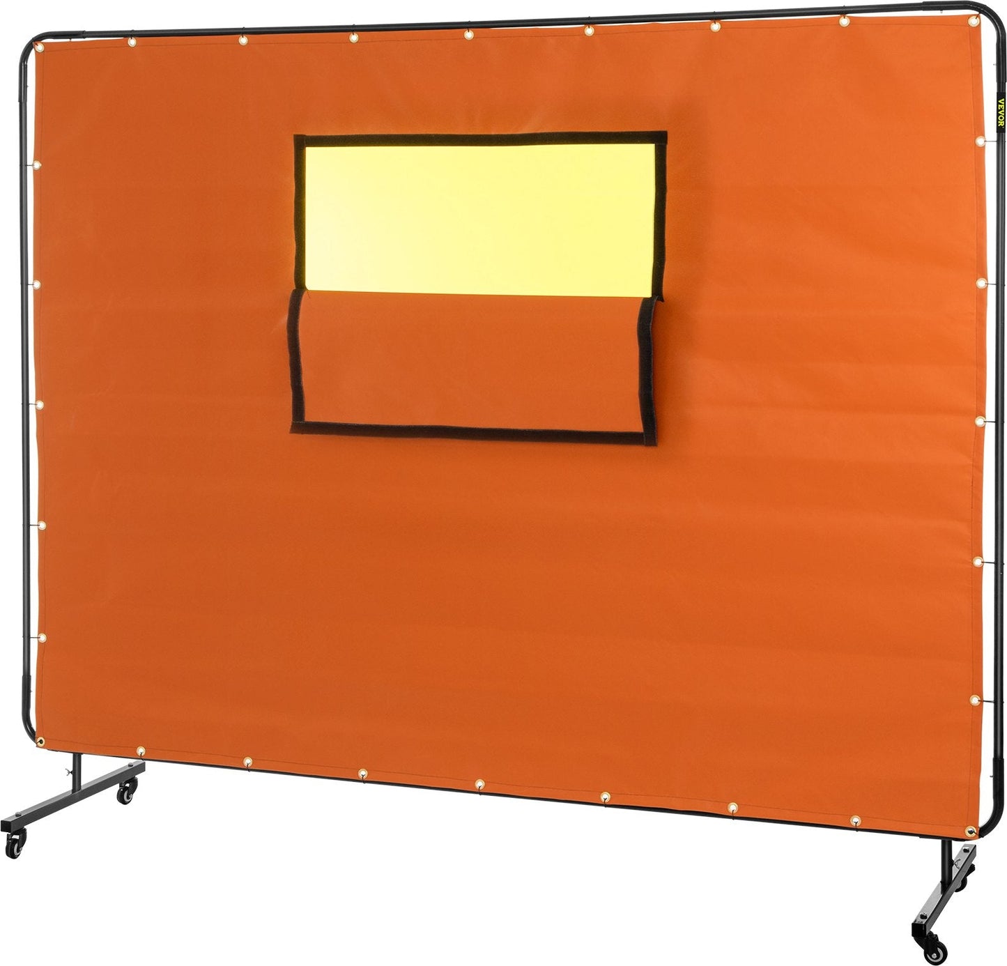 Yellow Welding Screen with Casters, 1.83m x 2.44m, Flameproof Fiberglass