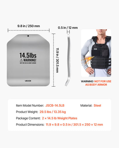 Curved Weight Vest Plates, 6.6 kg Pairs, Premium Steel Tactical Weighted Plates for Vest, Ergonomic Design, for Strength Endurance Training, Running, Jogging, Fitness, Heavy Workouts