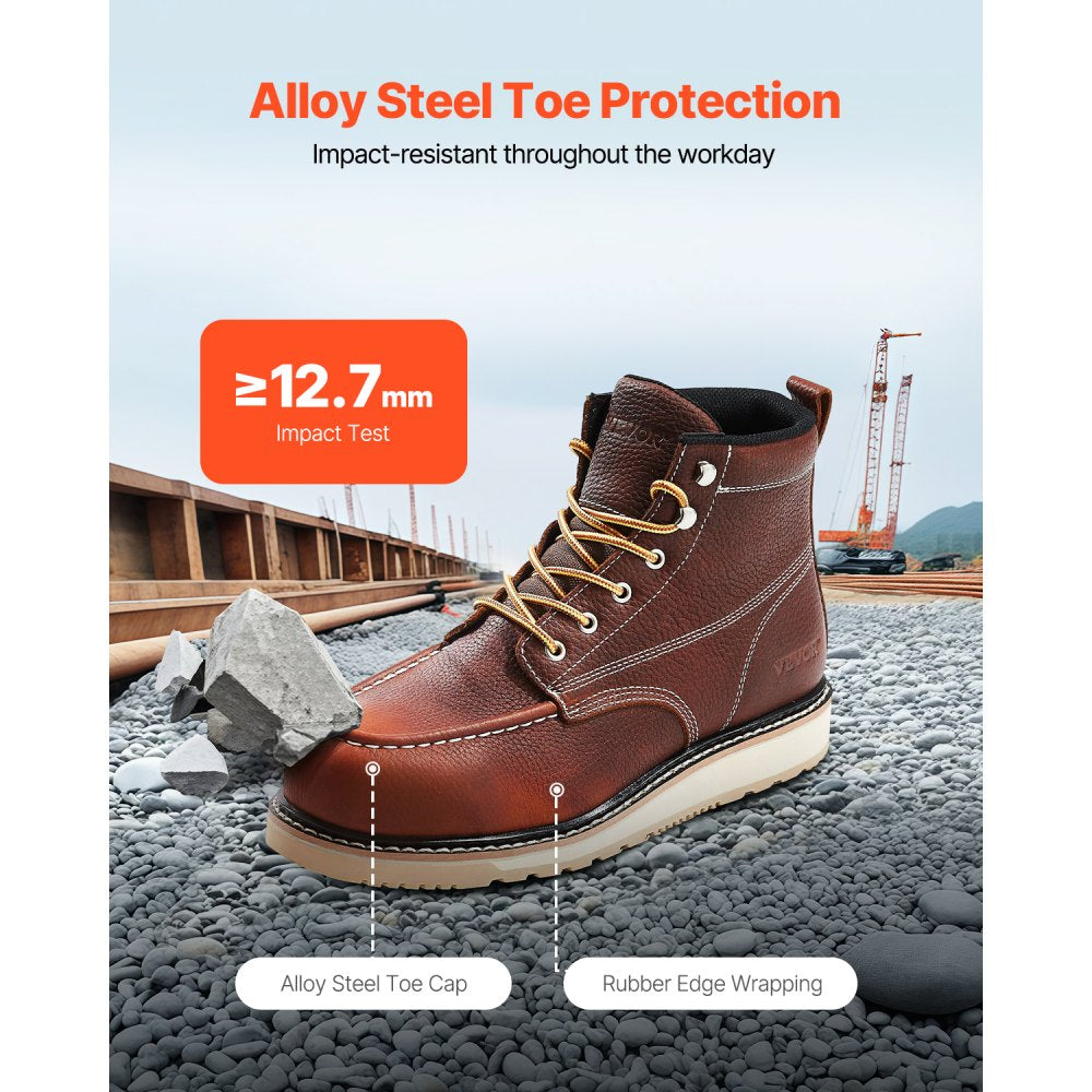 Steel Toe Work Boots, UK Size 11, Waterproof Moc Toe Work Boots for Men, Slip-Resistant Work Boot, Lightweight and Breat